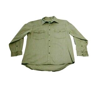 Schnee's Pearl Snap Shirt Men's Size Medium Olive Twill Outdoor Bozeman Montana